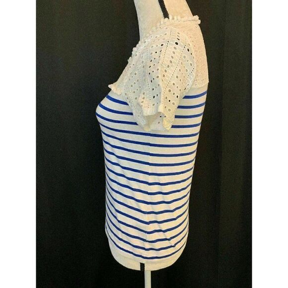 J Crew Striped Lace Short Sleeve t shirt - Picture 3 of 7